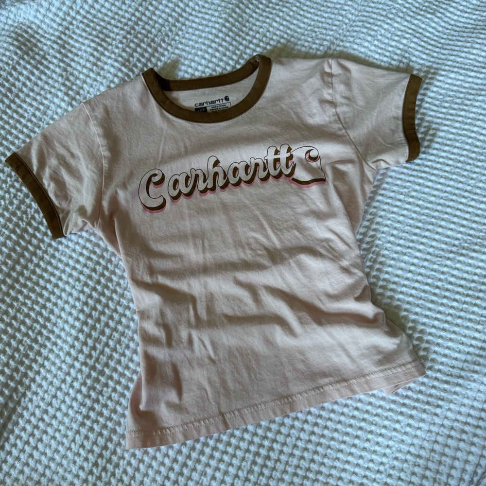 Carhartt Girl's Pink and Brown Ringer Tee